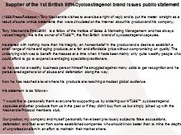 Supplier of the 1st British 98% Cycloastragenol brand issues public statement